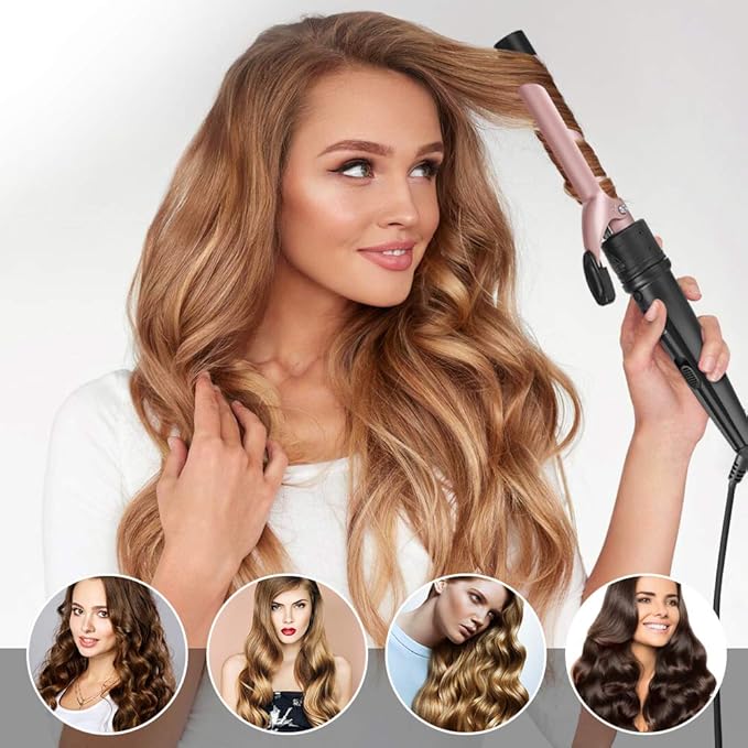6-in-1 Curling Iron, Professional Instant Heat Up Hair Curling Wand Set with 6 Interchangeable Ceramic Barrels (0.35'' to 1.25'') and 2 Temperature Adjustments, Heat Protective Glove & 2 Clips
