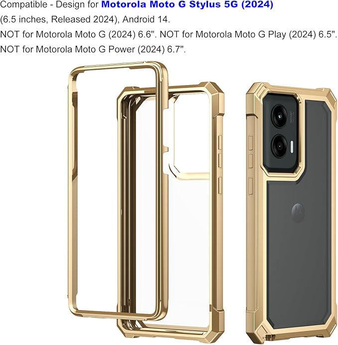 Ailiber for Motorola Moto G Stylus 5G 2024 Case, Clear Transparent [Anti Yellowing], with [Screen Protector], Dual Layer Shockproof Bumper Cell Phone Cover for Moto G Stylus 2024 5G-Gold