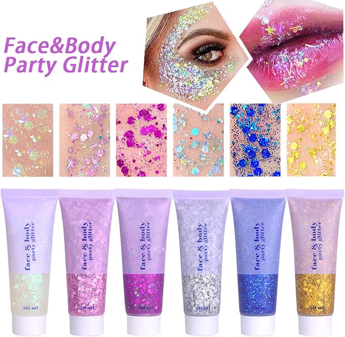 DAGEDA Body Glitter Gel, Face Glitters Body Gel Sequins Shimmer Liquid Eyeshadow, Chunky Glitter for Face Hair Nails, Holographic Cosmetic Laser Powder Festival Glitter Makeup 50ml(Fuchsia)
