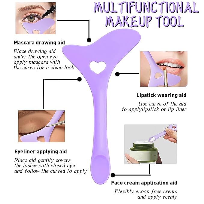 4Pcs Eyeliner Stencils Reusable Silicone Eyeliner Aid Mascara Shield Guard Eyeliner Eyelash Lipstick Eyeshadow Applicators Aid Tool Multifunctional Eye Makeup Tool for Women, Beginners（Purple）