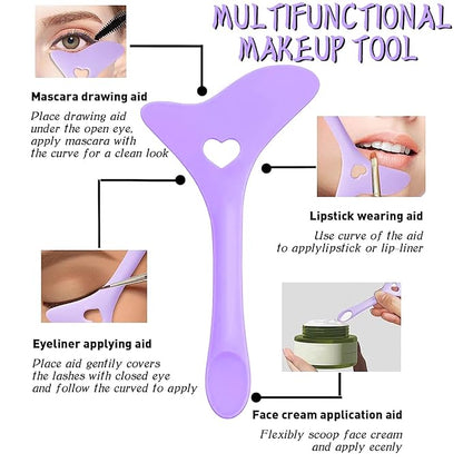 4Pcs Eyeliner Stencils Reusable Silicone Eyeliner Aid Mascara Shield Guard Eyeliner Eyelash Lipstick Eyeshadow Applicators Aid Tool Multifunctional Eye Makeup Tool for Women, Beginners（Purple）