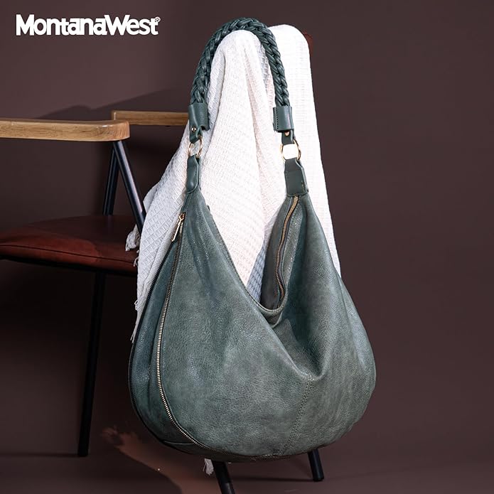 Montana West Large Hobo Bags for Women Slouchy Shoulder Purse Handbag with Zipper and Woven Handle