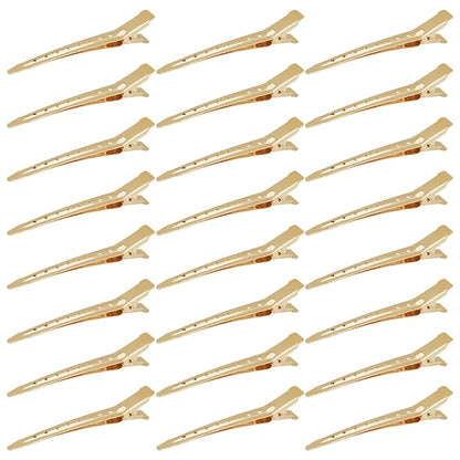 24 Packs Duck Bill Clips, Bantoye 3.35 Inches Rustproof Metal Alligator Curl Clips with Holes for Hair Styling, Hair Coloring, Gold