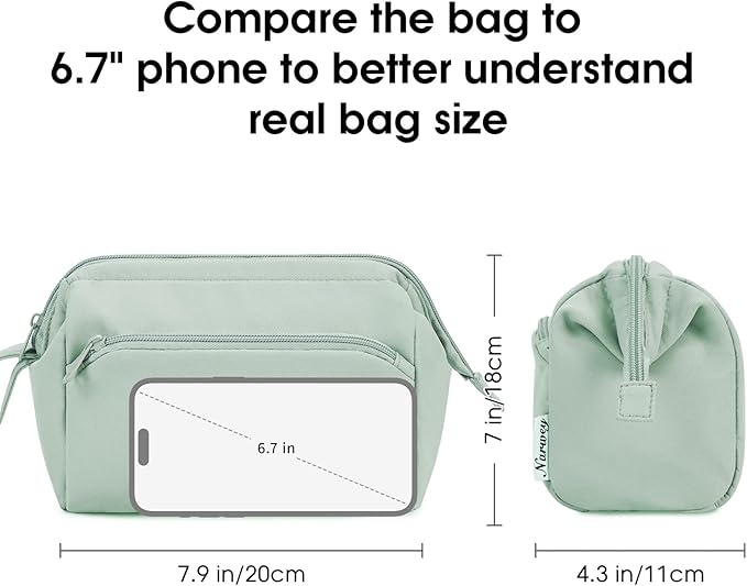 Narwey Wide-open Makeup Bag Women Girls, Travel Toiletry Bag for Women Cosmetic Bag Organizer Make up Bag with Compartments Toiletries Medicine Bag (Mint Green)