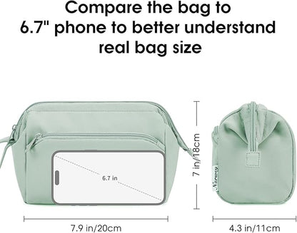 Narwey Wide-open Makeup Bag Women Girls, Travel Toiletry Bag for Women Cosmetic Bag Organizer Make up Bag with Compartments Toiletries Medicine Bag (Mint Green)