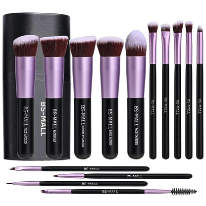 BS-MALL Makeup Brushes Premium Synthetic Foundation Powder Concealers Eye Shadows 14 Pcs Purple