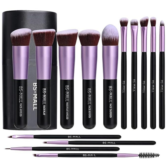 BS-MALL Makeup Brushes Premium Synthetic Foundation Powder Concealers Eye Shadows 14 Pcs Purple