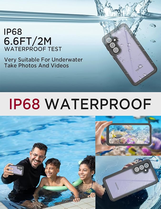 Miimall for Samsung Galaxy S24 FE Case Waterproof, IP68 Underwater, Full Heavy Duty Protection, Built-in Screen&Camera Protector, Military Shockproof Dropproof Rugged Phone Case for S24FE 6.7", Black