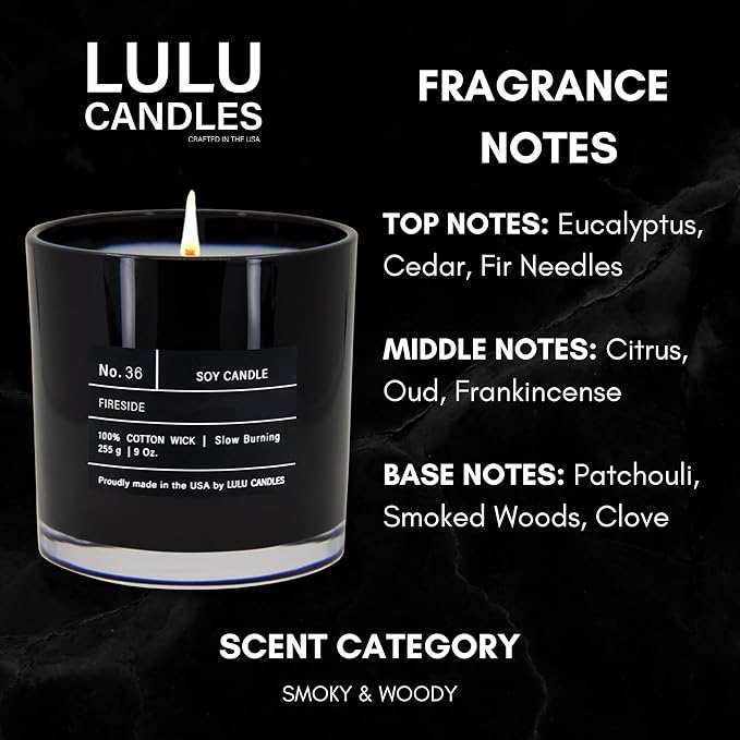Lulu Candles | Fireside | Smells Like a Bonfire | Luxury Scented Soy Jar Candle | Hand Poured in The USA | Highly Scented Long Lasting (9 Oz.)
