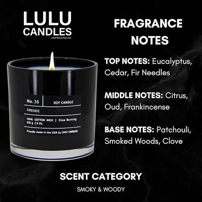 Lulu Candles | Fireside | Smells Like a Bonfire | Luxury Scented Soy Jar Candle | Hand Poured in The USA | Highly Scented Long Lasting (9 Oz.)