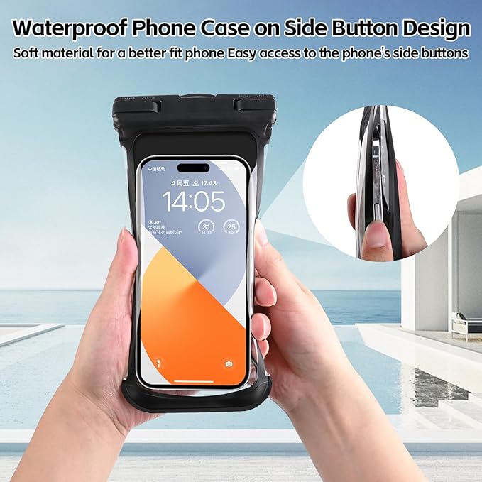 2 PCS Waterproof Phone Pouch, IPX8 Underwater Case for iPhone 15 14 13 Pro Max Plus, Galaxy S24 S23 Pixel 8a 7a Up to 8",Dry Bag for Beach Cruise Essentials, Black Orange