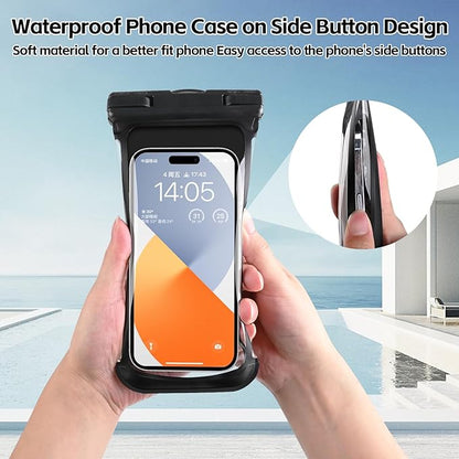 2 PCS Waterproof Phone Pouch, IPX8 Underwater Case for iPhone 15 14 13 Pro Max Plus, Galaxy S24 S23 Pixel 8a 7a Up to 8",Dry Bag for Beach Cruise Essentials, Black Orange