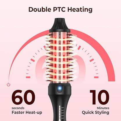 1 1/2 Inch Thermal Brush for Women, Hair Curling with Red Light Heated Round Fast Heating, Hot Round Double Voltage for Travel for Hair Straightening Curling Volumize