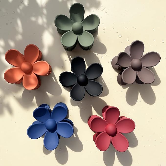 Flower Hair Clips 6 PCS Flower Claw Clips Daisy Clips for Women Matte Large Claw Clips Strong Hold Jaw Clamps Hair Accessories for Thick Hair 6 Colors