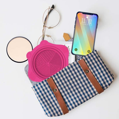 Foldable Silicone Makeup Brush Cleaner Pad Bowl, YalsFTY Portable Mat Scrubber Cleaning Tool for Makeup Brushes (Rose)