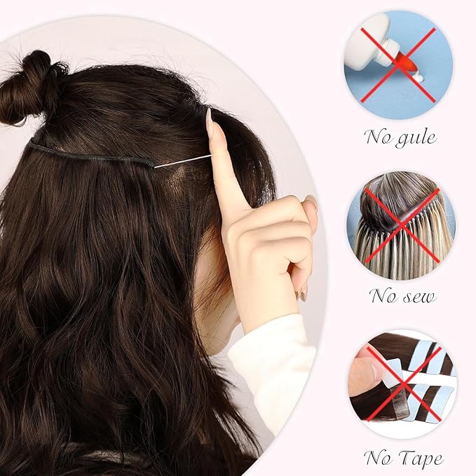MORICA Invisible Wire Hair Extensions - 14 Inch Halo Hair Extension Long Wavy Synthetic Hairpiece with Transparent Wire Adjustable Size, 4 Secure Clips for Women (Ash Blonde Mixed Light Blonde,14Inch)