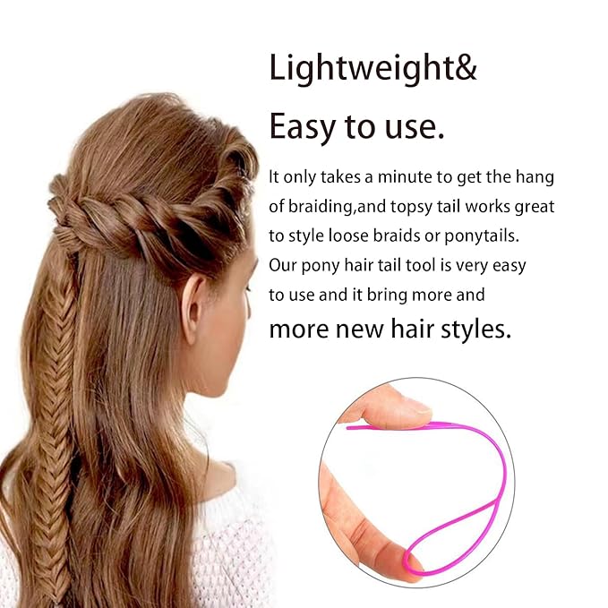 6pcs Pony Hair Tail Tools, Hair Loop Styling Tool French Braiding Hair Tool, Hair Braid Accessories Ponytail Maker for Women Girls, Ponytail Hair Pull Through Tool (2pink+2blue+2purple)