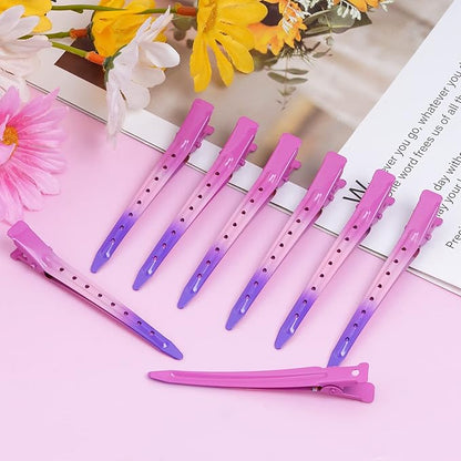 24 Packs Duck Bill Clips, Bantoye 3.35 Inches Rustproof Metal Alligator Curl Clips with Holes for Hair Styling, Hair Coloring, Gradient Rose Red