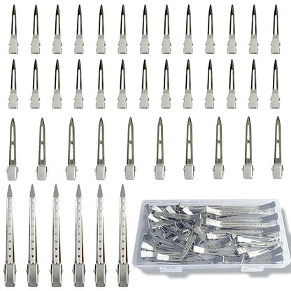 Styling Hair Clips, Silver Metal Duck Billed Hair Clips for Women Styling Sectioning, Duckbill Long Hair Clips, Pin Curl Clips for Hair, Alligator Roller Clip with Case