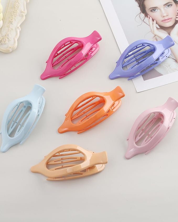 French Flat Hair Clips for Women - 6Pcs Flat Hair Claws for Thin Thick Hair Strong Hold No Slip Grip Hair Claw Clips for Women Girls (Polished(Highly saturated colors))
