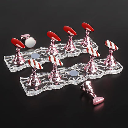4 Set Nail Holder Stand - Display Fake Wave Shape Acrylic Nails, Magnetic Holder & Practice Station