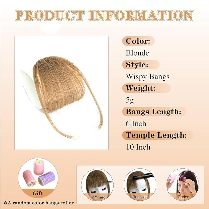 NAYOO Wispy Bangs Hair Clip -Blonde 100% Real Human Hair Clip in Bangs for Women Fringe with Temples Hairpieces for Daily Wear