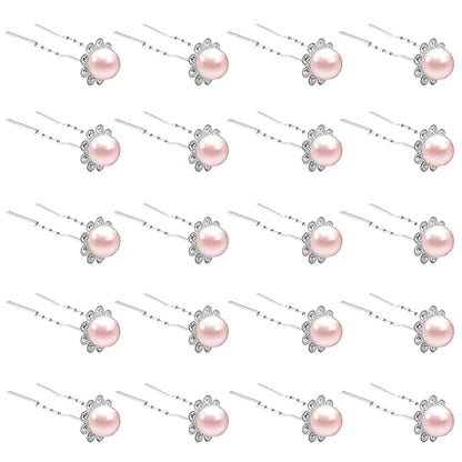 20 Pack (Pink) Pearl Crystal Hair Pins Flower Rhinestone Hair Clips for Bridal Wedding Women Hair Jewelry Accessories, with Clear Container