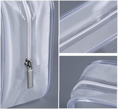 6 Pack Clear Toiletry Carry Pouch with Zipper Portable Plastic Waterproof Cosmetic Bag TSA Approved for Vacation Travel Bathroom and Organizing (White, Large)