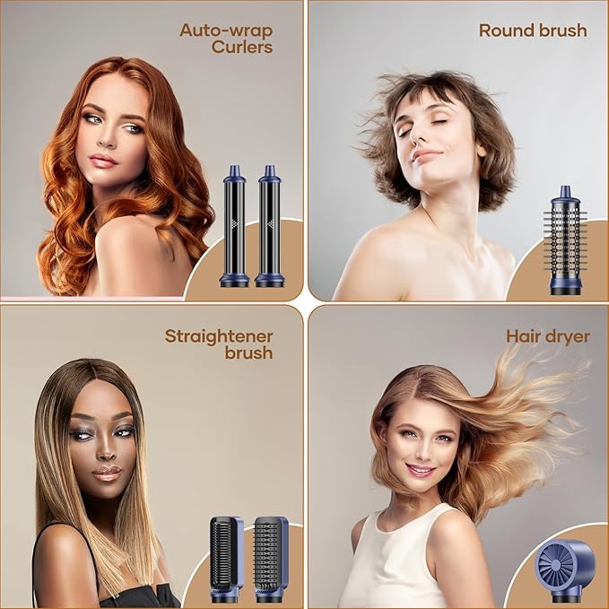 Air Styler Hair Dryer Brush - 6 in 1 Hair Styler Ionic Auto Wrap Hot Air Curler Blow Dryer Brush, 38m/s High Speed Blowout Airflow Hair Dryer Multi Styler Fast Drying Styling for Curly/Straight Hair