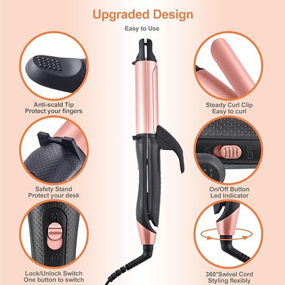 2 in 1 Flat Iron Curling Iron in One, Travel Hair Straightener and Curler Dual Voltage Mini Straightener Curler Combo with 1 Inch Ceramic Plate Rose Gold