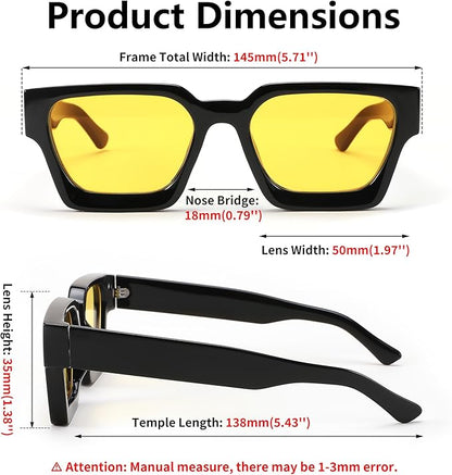 FEISEDY Retro 90s Square Sunglasses for Women Men Trendy Chunky Rectangle Sunglasses UV400 Protection B2385