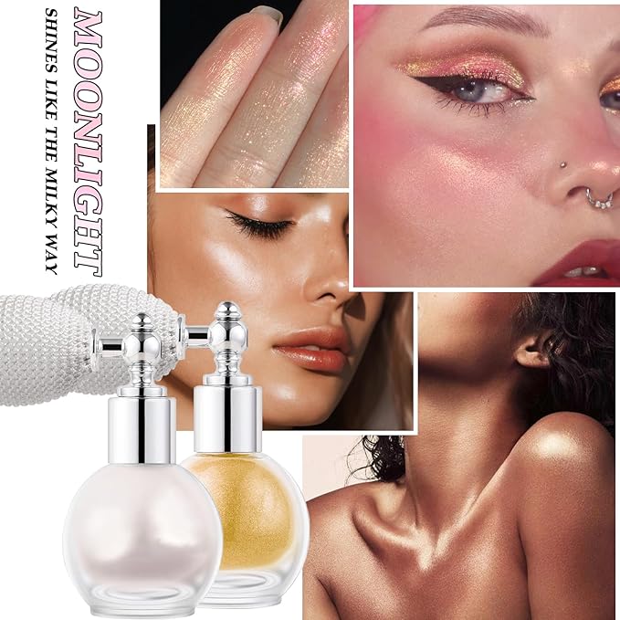 Hair and Body Glitter Spray, Holographic Glitter Highlighter Powder, Face Body Clothes Shiny Glitter, Loose Shimmer Hairspray Festival Rave Prom Accessories (Peal White)