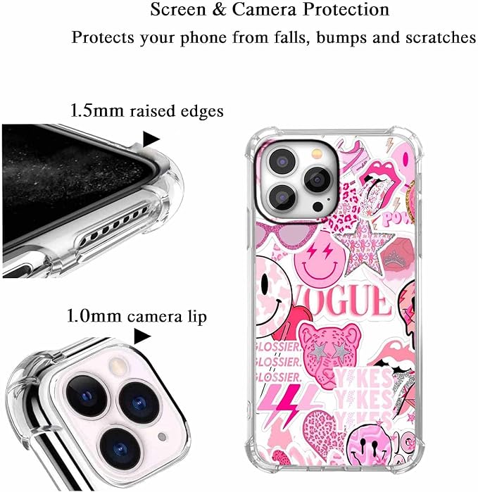 Case for iPhone 15 Pro Max with Pink Design,Aesthetic Hippie Indie Popular Elements Pattern,Shockproof Soft TPU Bumper Phone Cover(15pm,Pink)
