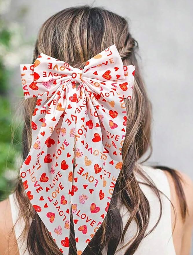 Mother's Day Hair Bows for Women Ribbon Bow Hair Clips with Long Tails Vintage Hair Accessories for Women Valentine Hair Bows Heart Hair Bow