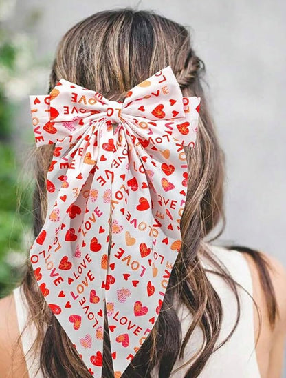 Mother's Day Hair Bows for Women Ribbon Bow Hair Clips with Long Tails Vintage Hair Accessories for Women Valentine Hair Bows Heart Hair Bow