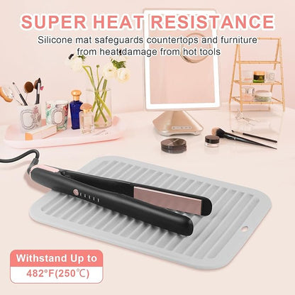 Large Silicone Heat Resistant Mat, Professional Hot Hair Tools Mat for Curling Iron, Flat Iron, Hair Straightener, Portable Hot Pad Cover with Velcro for Travel Home Salon(11.8" x 9.0")