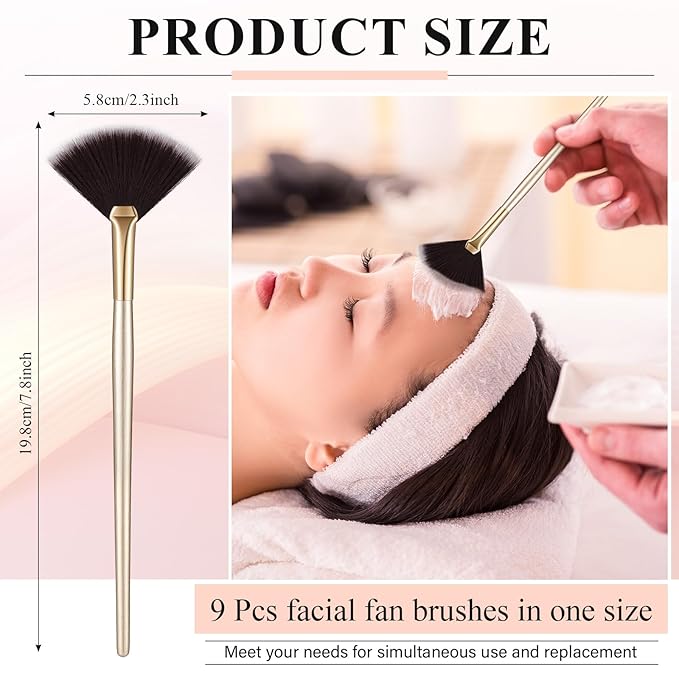 9 Pieces Facial Fan Mask Brushes, Soft Facial Applicator Brushes Tools for Peel Glycolic Makeup for Mud Cream(Brown)
