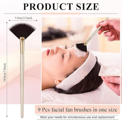 9 Pieces Facial Fan Mask Brushes, Soft Facial Applicator Brushes Tools for Peel Glycolic Makeup for Mud Cream(Brown)