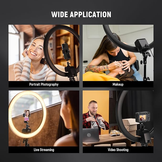 NEEWER Advanced 18" LED Ring Light with Tripod Stand Phone Holder for iPhone Samsung Android Phones for Makeup YouTube Video Blogger Salon (Black)