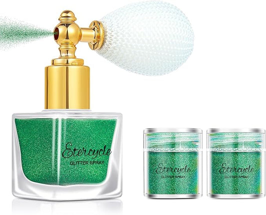 Etercycle Green Body Glitter Spray, Shimmering Spray Powder Sparkle Powder, Cosmetic Shimmer Makeup Glitter for Hair and Body Face Clothes Nail Art Craft Design Easter Christmas Halloween Crafts