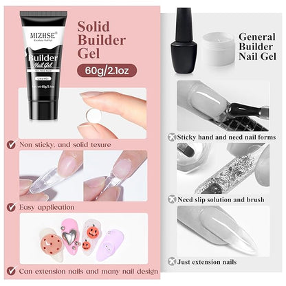MIZHSE Solid Builder Gel, 2.1oz/60g Clear Builder Gel for Nails 3D Nail Gel Non-sticky Simple Sculpture Molding Gel for Beginner & Professional DIY Salon Nail Art Design Home Manicure