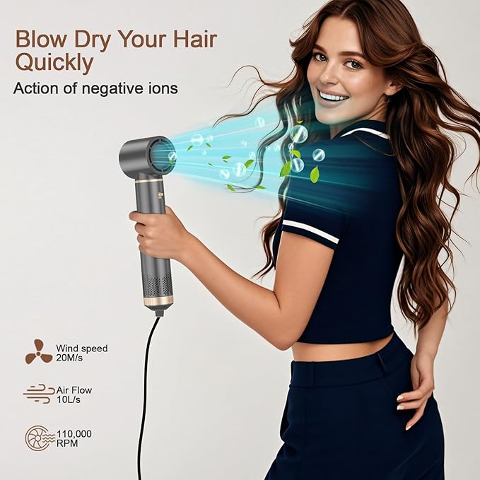 5-in-1 Hair Dryer Brush with Hot Air Curling & Negative Ion Technology - Versatile Styler for Drying, Curling, Straightening, and Volume Boosting