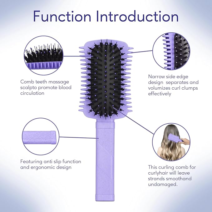 Curly Hair Brush Defining, Volume Curl Defining Brush for Effortlessly Detangling Shaping and Styling Women's Curls, Reduce Pulling (Purple 1PC)