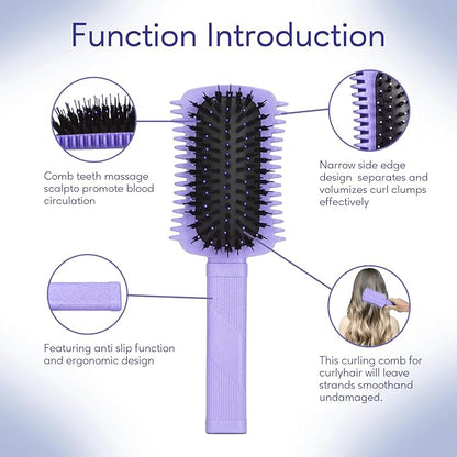 Curly Hair Brush Defining, Volume Curl Defining Brush for Effortlessly Detangling Shaping and Styling Women's Curls, Reduce Pulling (Purple 1PC)