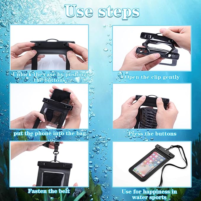 12 Pack Multicolor Universal Waterproof Phone Pouch, Large Phone Waterproof Case Dry Bag (Protection Level: IP68) Outdoor Sports for Apple iPhone,Samsung,and up to 7.5" (Multicolor 12 Pack)