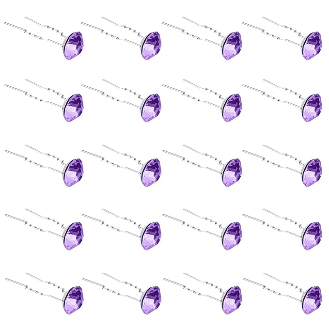 20 Pack (Violet) Rhinestone Hair Pins Crystal Hair Clips for Bridal Wedding Women Hair Jewelry Accessories, with Clear Container
