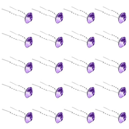 20 Pack (Violet) Rhinestone Hair Pins Crystal Hair Clips for Bridal Wedding Women Hair Jewelry Accessories, with Clear Container