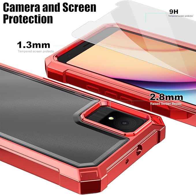 Ailiber for TCL K11 Phone Case, TCL K11 T432W Clear Case with Screen Protector, Dual Layer Shockproof Bumper, Transparent [Anti Yellowing], Slim Rugged Cell Phone Cove-Red