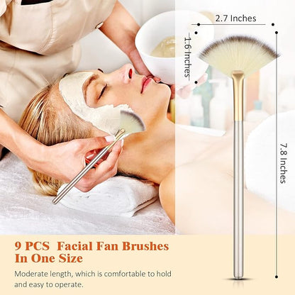 9 Pieces Facial Fan Mask Brushes, Soft Facial Applicator Brushes Tools for Peel Glycolic Makeup for Mud Cream(Blue, Purple, Champagne)