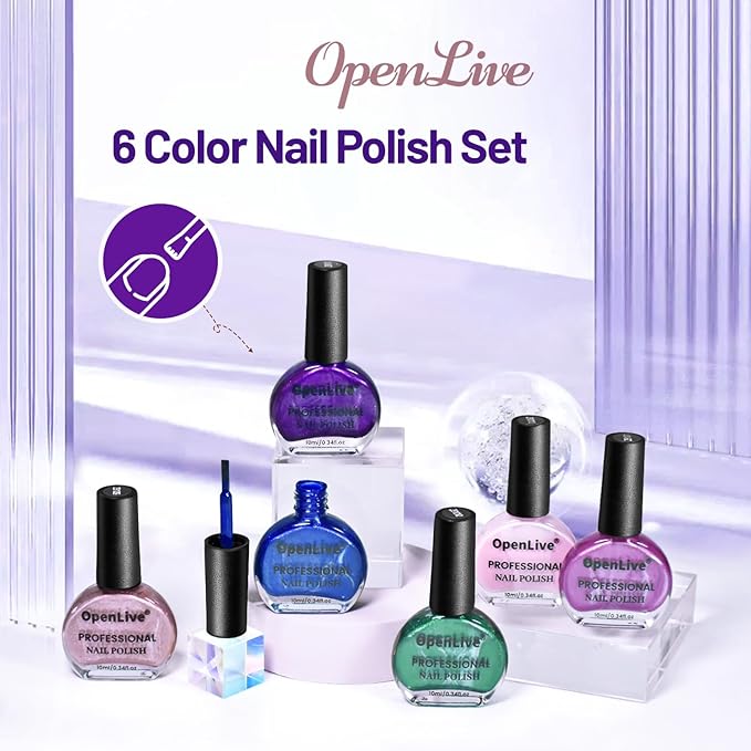 10ml 6 Colors Nail Polish Set Glitter Dark Green Glitter Pink Deep Blue Series Nail Polish Gifts for Women